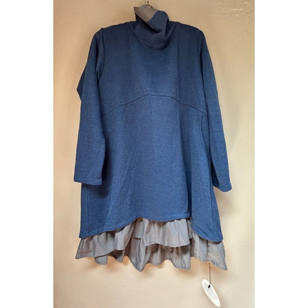New Mordenmiss Women's Flared Layers Dress Hi-Low Ruffle Hem Tunic Top XL Blue